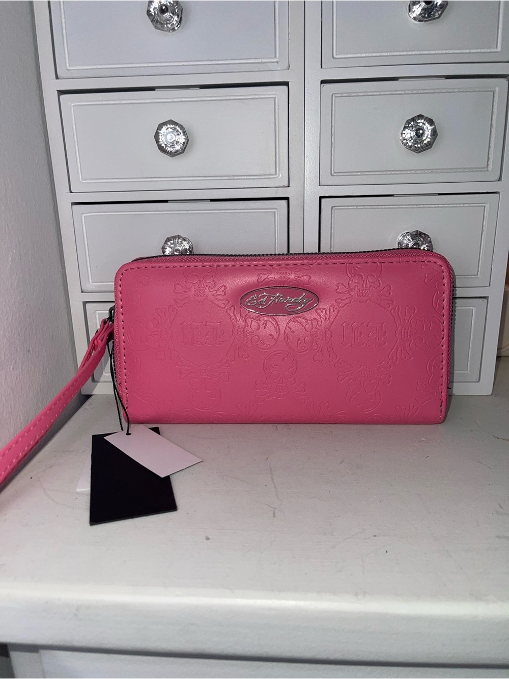 NWT Ed Hardy Pink Embossed Zip Wristlet Wallet